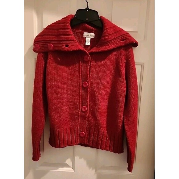 Carol Rose Knit Red Cardigan Sweater Women  Size M Cowell Neck - Picture 3 of 9